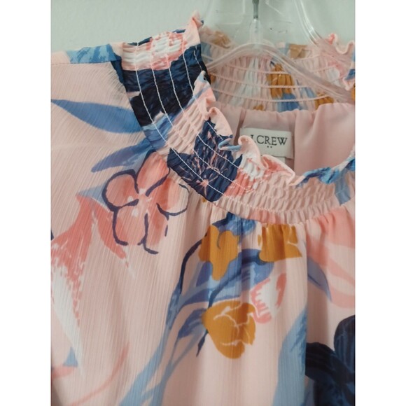 J. Crew pink floral mock neck sheer overlay blouse womens 4 feminine spring top - Picture 3 of 8